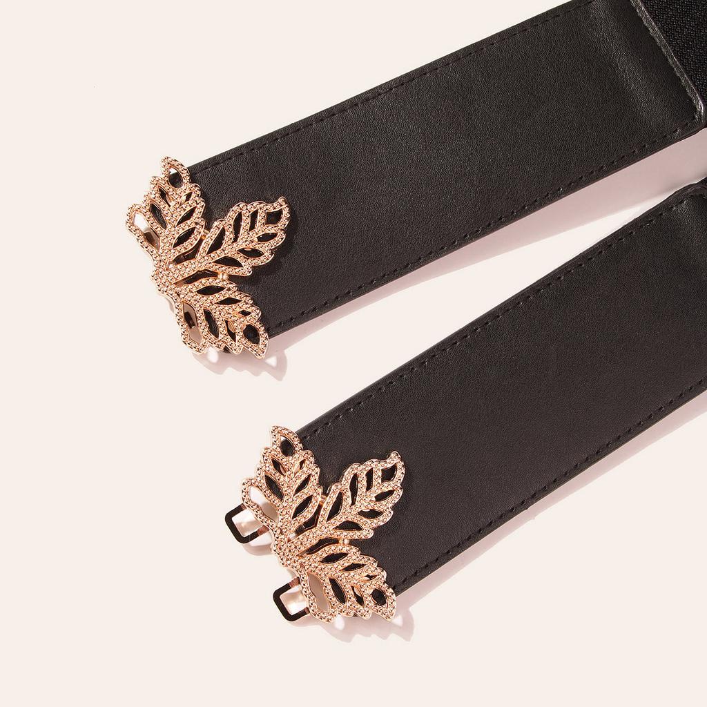 New Style of Women's Elastic Leaves Paired Black Waist Seal Fashionable and Elegant