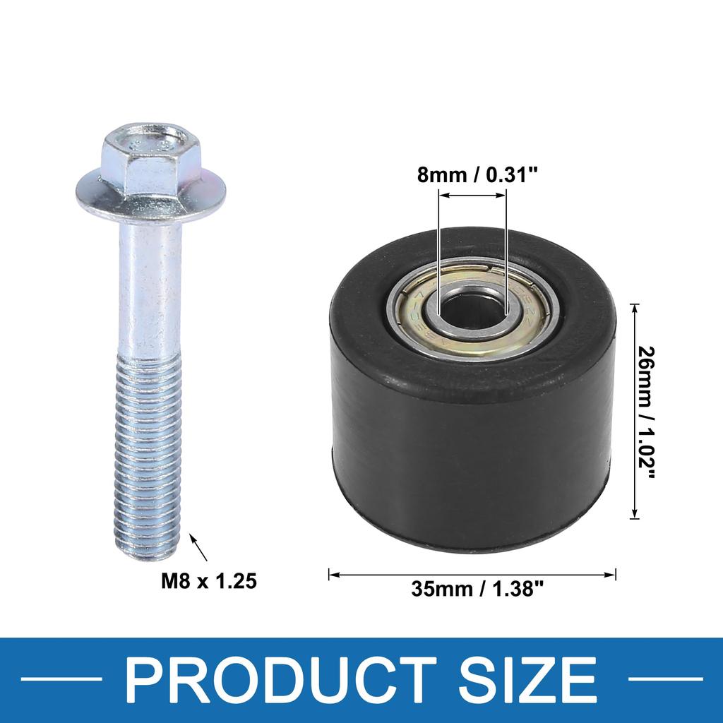 A ABSOPRO Motorcycle Chain Pulley Roller Slider 8mm Street Bike ATVs Wheel Guide Set Rubber Metal Black