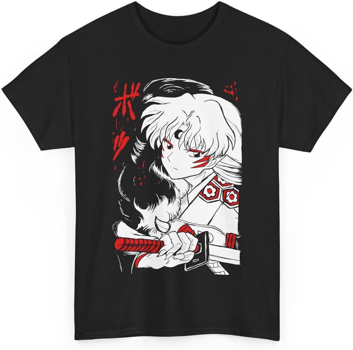 New Anime Sesshomaru T Shirt Merch Casual Short Sleeved T Shirt Unisex Tee S чёрный