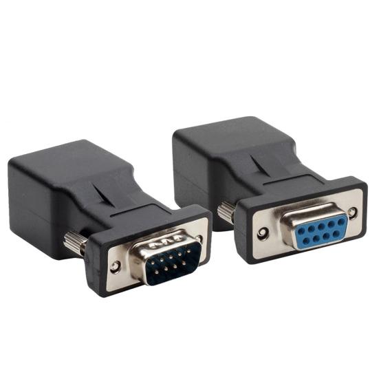 2Pcs 9 Pin Serial Port DB9 RS232 Male Female To RJ45 Cat5e/6 Ethernet Adapter
