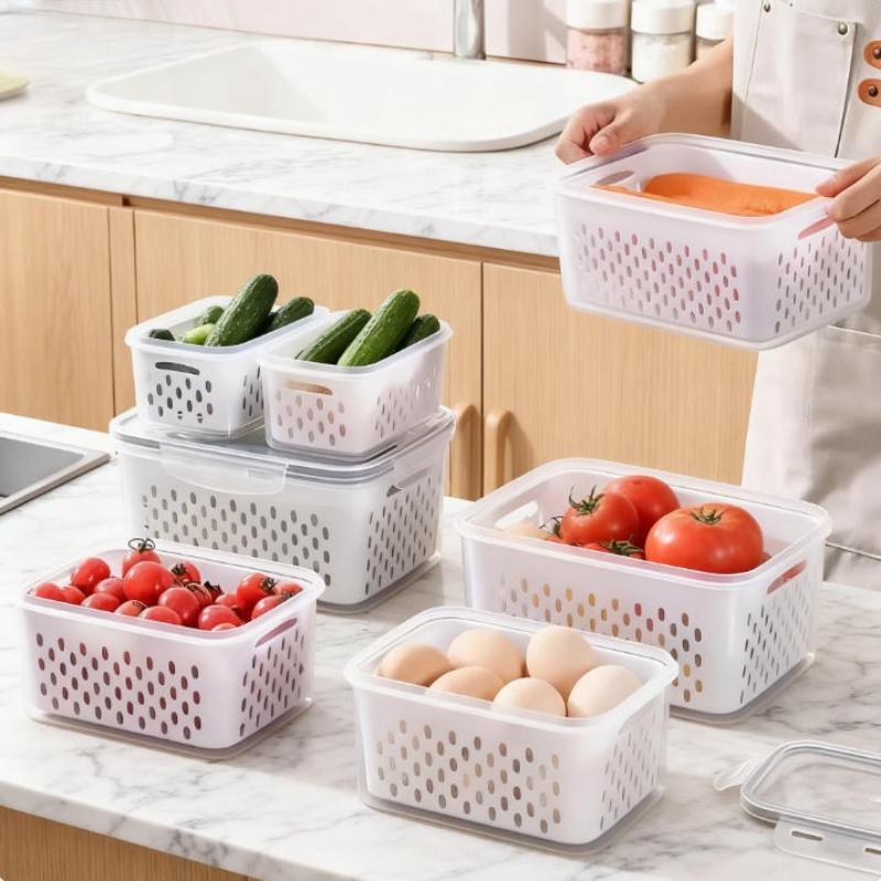 13pcs/set reusable plastic food storage container suitable (5 lids+5 boxes+3 drainage baskets)