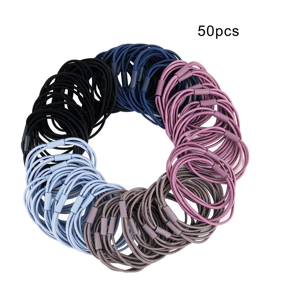 50Pcs Girls 3 In 1 Hair Ties Elastic Headband for Ponytail Holders Thick Heavy and Curly Hair Accessories