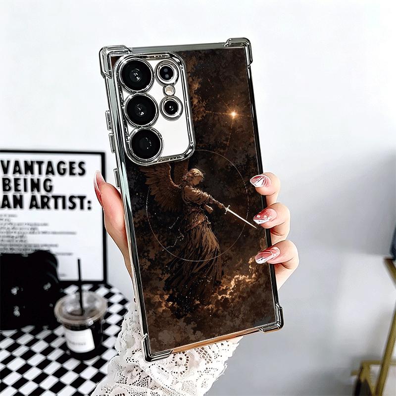 

Archangel Michael Aesthetics Plating Phone Case For Samsung Galaxy S24 S25 FE S26 Edge S23 Ultra S22 S21 Plus S20 Anti-Fall Aira Samsung S21 Ultra