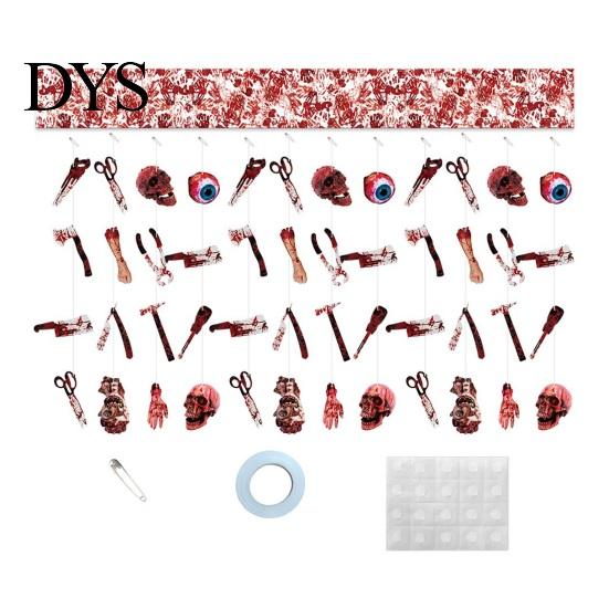 Haunted House Scary Props Halloween Bleeding Body Parts Hanging Decor, Creepy Eyeball Skeleton Foldable Horror Party Favors Door Curtain for