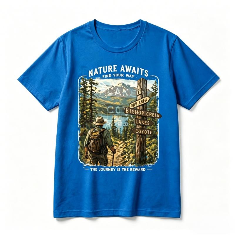 

Vintage Hiker Graphic T Shirt Unisex Nature Awaits Print Outdoor Camping Trekking Casual Cotton Short Sleeve Tee For Unisex 4XL