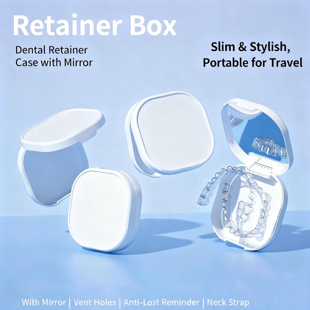 Portable Orthodontic Retainer Case with Mirror Multi-Functional Denture Storage Box Trendy Oral Care Gadget for Adults
