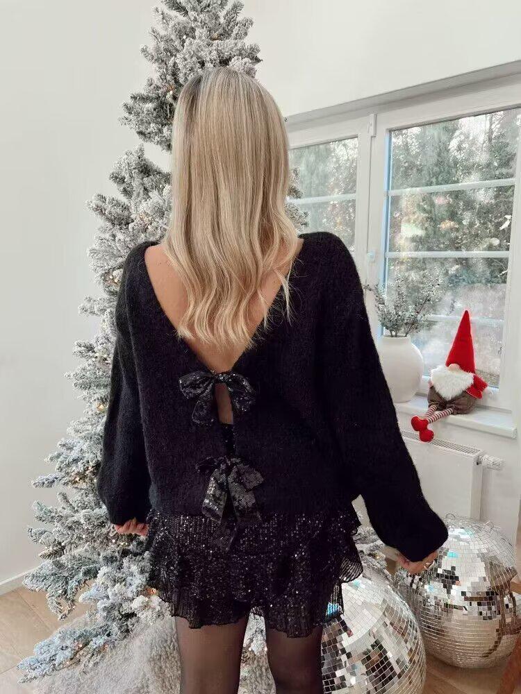 2024 Spring Fashion Bow Decor Loose Knit Cardigan