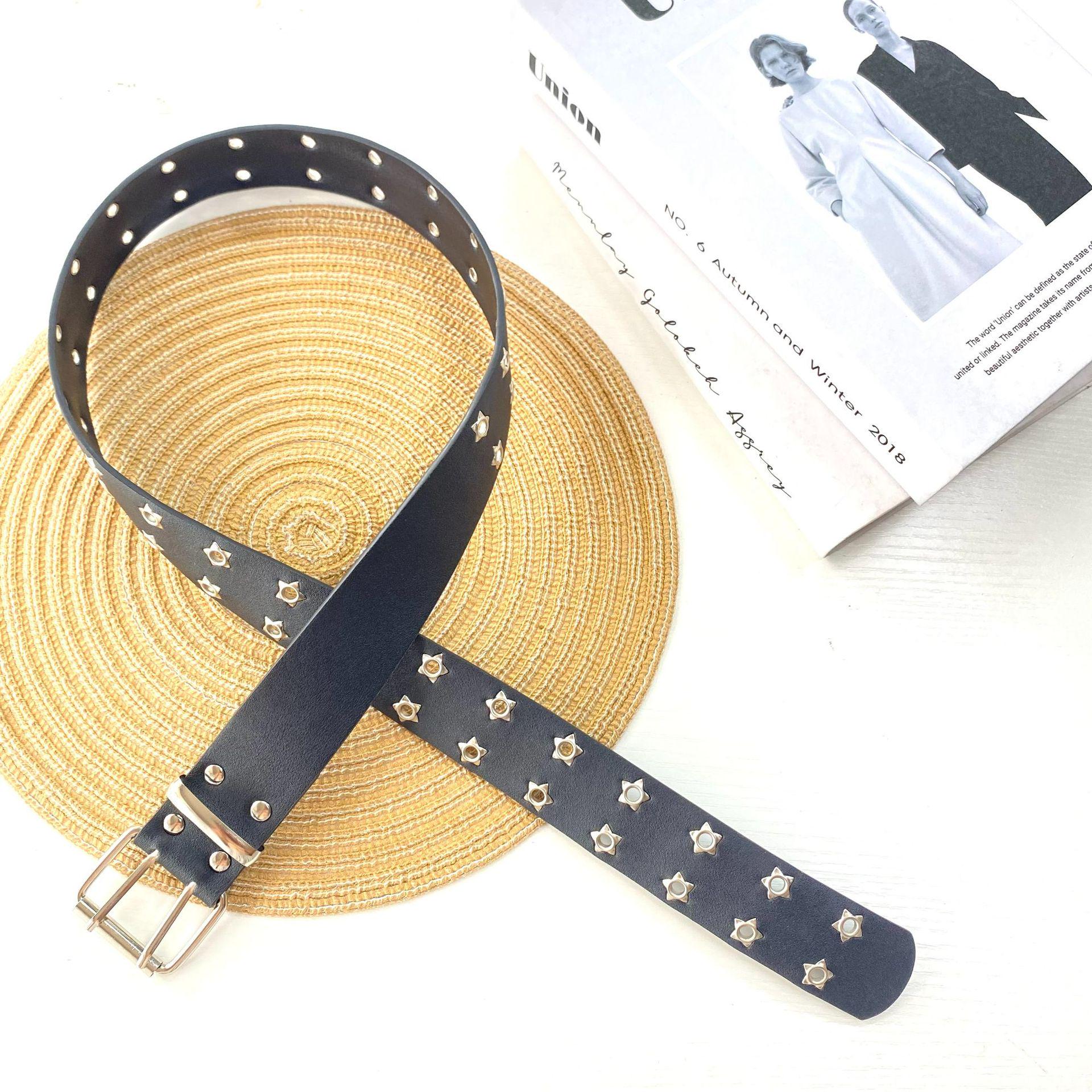 

Новый корейский универсальный кожаный ремень с двойными люверсами и украшением в виде звезды для женщин 105 cm