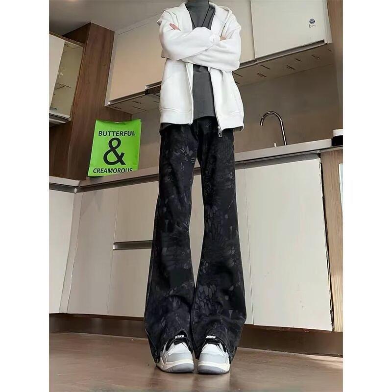 Джинсы JYL Унисекс Клеш Стирка Американский Синий Полоска Свободные Повседневные Деним 2XL амарантовый