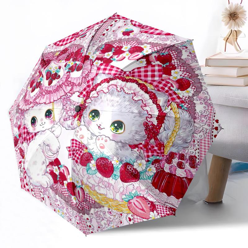 Kittens And Butterflies Garden Portable Automatic Umbrella Compact 8-Rib weight weight Durable Everyday Carry Umbrella Fashion Lovers