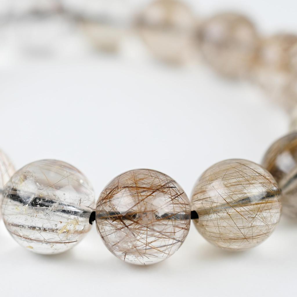Eigado Mixed Rutilated Quartz 17 Inner Natural Power Good Fortune Bracelet, Beads, 12mm, Diameter Approx. 16cm, Stone, Stone, Luck, Amulet,