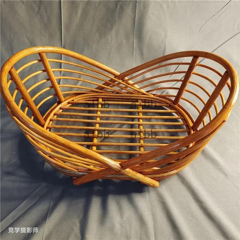 

Woven Rattan Basket Newborn Photography Props - Retro Knit Cany Basket & Cribs Baby Shooting Studio Background Photo Accessories