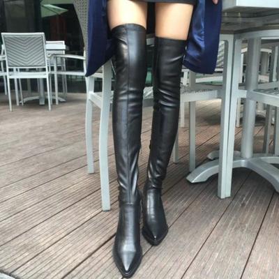 Stivali Alti al Ginocchio Donna Neri Punta Affusolata Coscia Elastico Stivali Lunghi da Donna Sopra Sopra Lo Stilista Lusso Qualità Caldi Lavoro