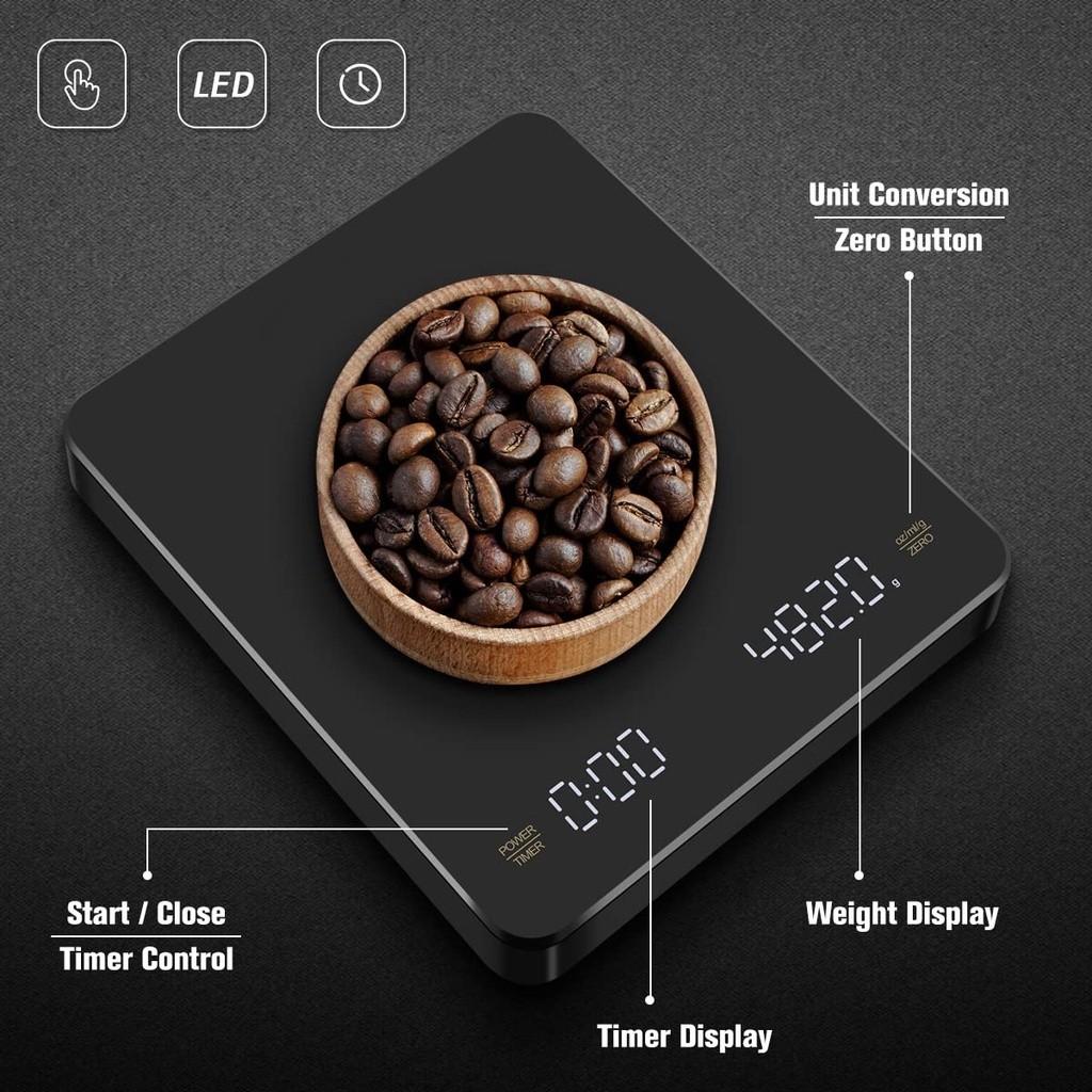 Electronic Scales Rechargeable Coffee Scale 0.1g-3kg Accurate Scale for Espresso and Pour-Over Coffee Kitchen Scale
