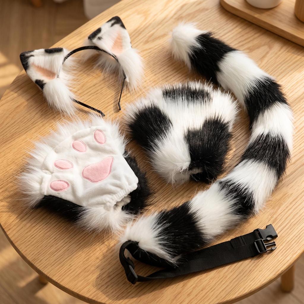 Cat Cosplay Set with Gloves Soft Animal Ears Headband for Cosplayers