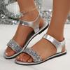 Women's Gold Silver Sequin Flat Sandals 2026 Summer Lightweight Non-slip Roman Sandals Woman Plus Size 43 Casual Beach Shoes