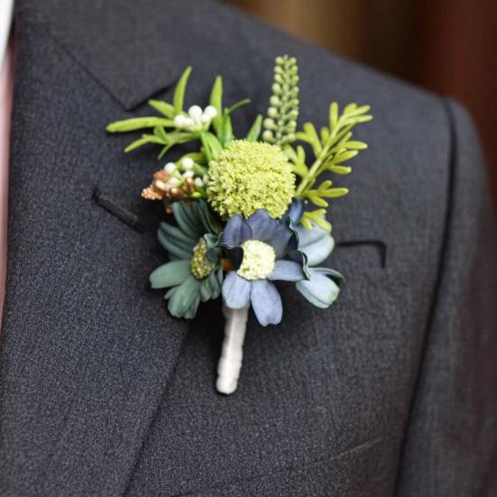 Artificial Wedding Corsage And Boutonniere Set Silk Flower Wrist Corsage And Lapel Pin for Bridal Party Business Opening Ceremony Guest Flower