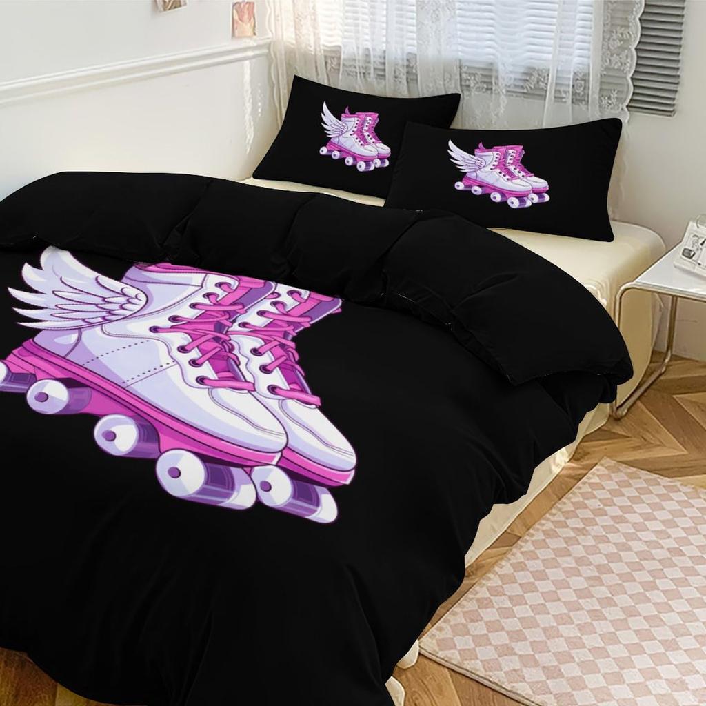 Roller Skates Duvet Cover Set For Kids Teens Boys Girls Lightweight Bedspread Cover Bedroom Decor Winter Sports Game Bedding Set