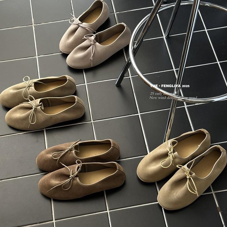 THE · FENGLIYA2025 Early Autumn, Super Soft Cowhide Lace-up Loafers Flat Non-slip Grandma Shoes Lace-up Bar