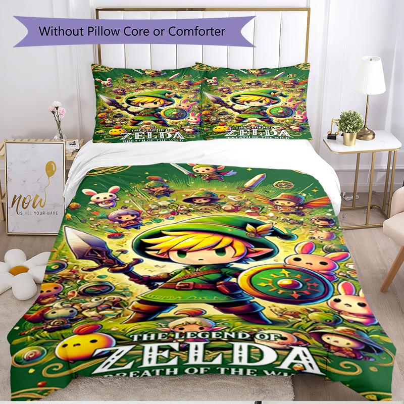 3pcs Duvet Cover Set (1*Duvet Cover + 2*Pillowcase, Without Core), The Legend of Zelda Print Soft All‑Season Bedding Set, Home Bedroom Decor Gift