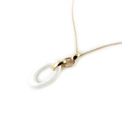 [L9545] - Colar Banhado a Ouro 'Chorégraphie' branco dourado (cerâmica) - 35x12 mm