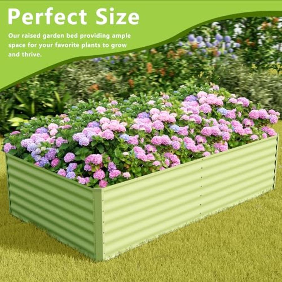8x4x2FT Galvanized Raised Garden Bed Outdoor Metal Planter Boxes for Vegetables Green Large Garden Beds with Rust-Resistant Coa