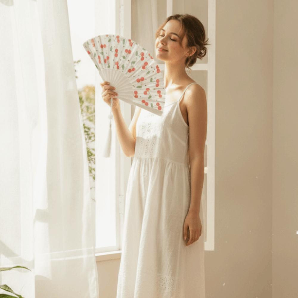 Fruit Pattern Handheld Fan with Tassel Vacation Folding Fan Fashion Summer Folding Hand Fan School