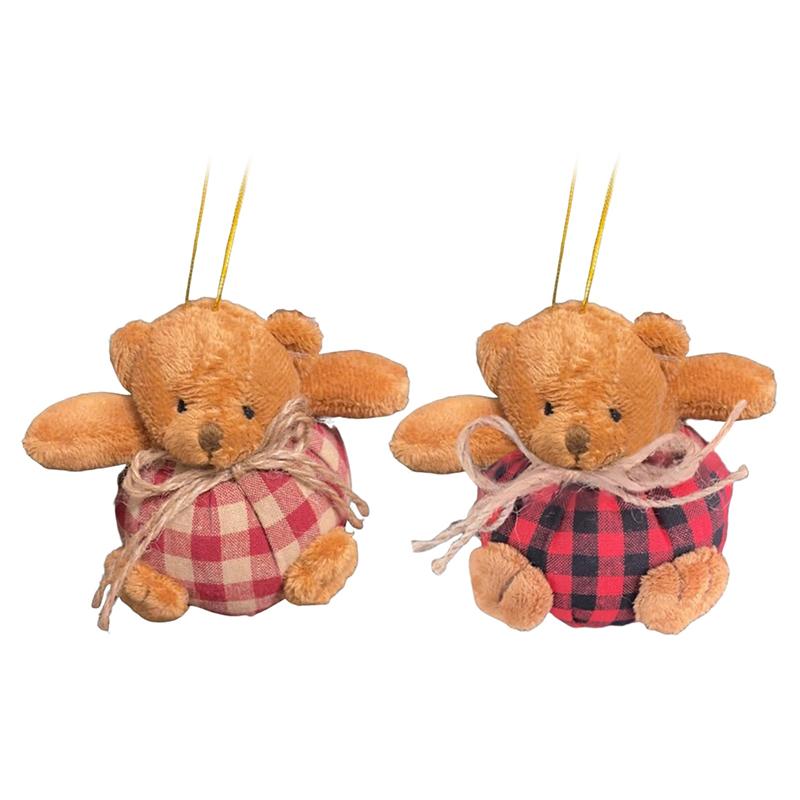 Nohemi Decor Mini Stuffed Plush Plaid Bear Ornaments for Christmas Tree Festive Decorations Unique Tree Toppers
