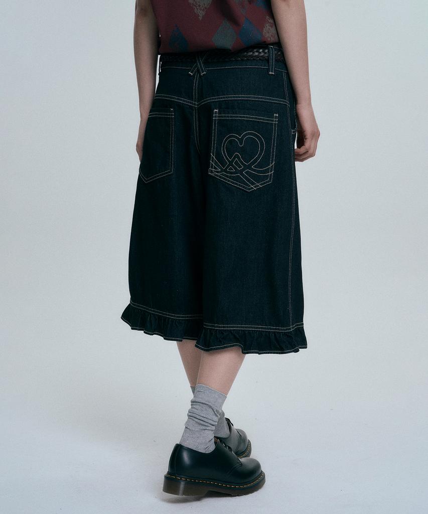 MOO Indigo Frill Bermuda Denim Pants - Black