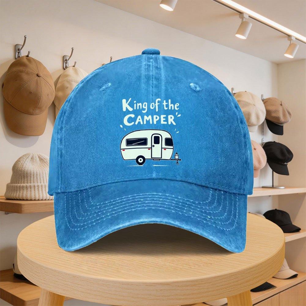 Mens Baseball Cap KingoftheCamper Camping Trailer Fashionable Casual Hat Adjustable for Spring and Autumn Outings Travel