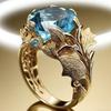 2025 Gold-Plated Ring with Lake Blue Stone - Women's Cross-Border Alloy Jewelry