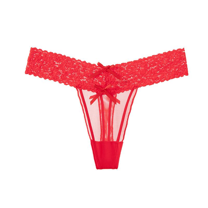 Lady Summer New Product Hollow Out Floral Lace Solid Color Low Waist Thong Underwear