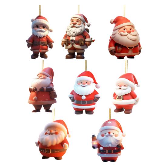 Christmas Santa Claus Ornaments 2D Acrylic Xmas Tree Hanging Decoration for Door Window Wall Tree Party Decor