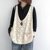 Knitted Vest Women's V-neck Hollow Thin Sweater Solid Color Casual Knitted Pullover Sleeveless Top Large Pocket Design Loose Casual Autumn