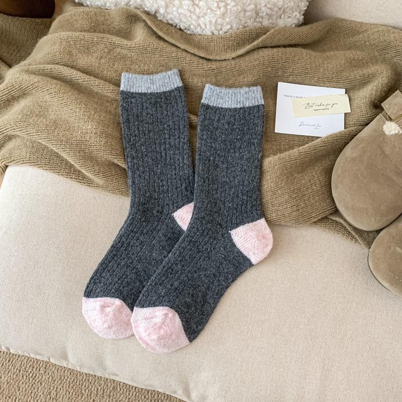 Mittellange Socken für Damen, Verdickte Wollsocken für Herbst und Winter, Unifarbene Damensocken, Bunte Dickgarn-Frotteesocken