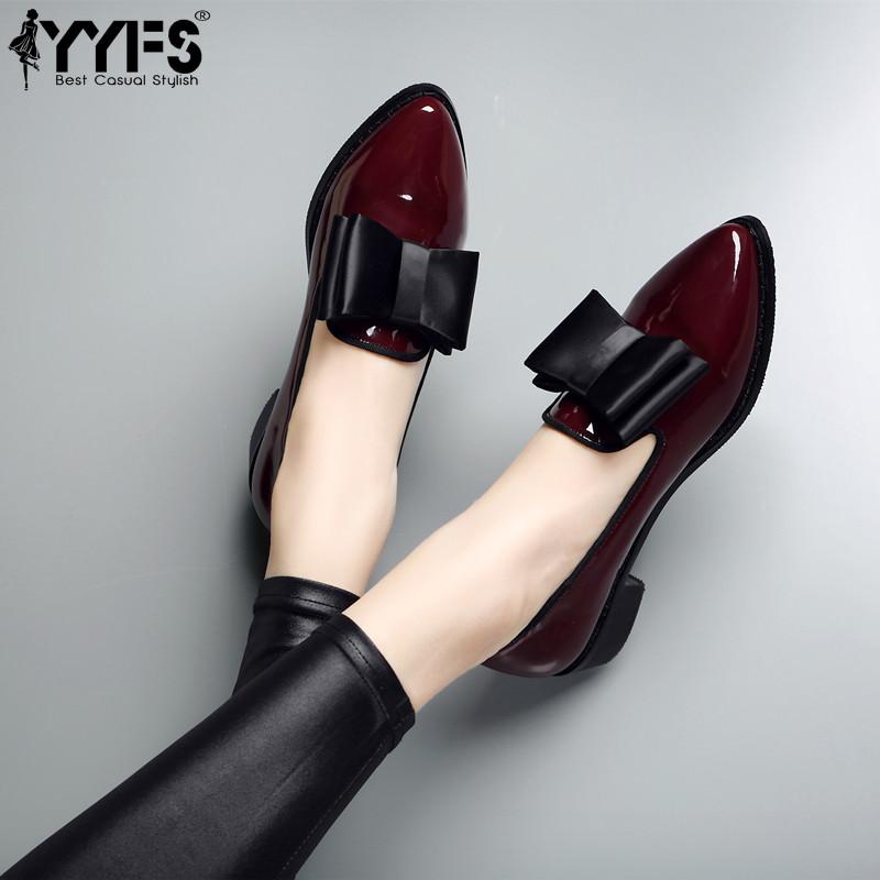 New Women Loafers Bowknot Decorated Flat Shoes Pointed Toe Women Casual Casual Patent Leather Peep Toe Shoes