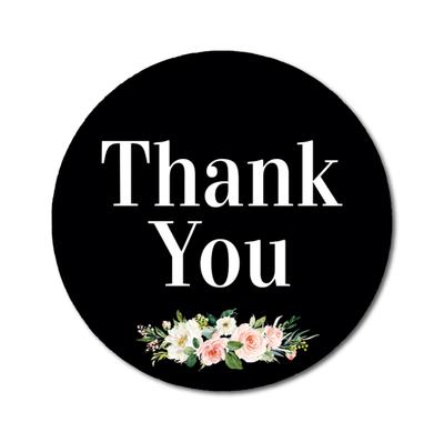 Darling Souvenir Round 45 Pcs Rose & Peony Floral Thank You Stickers Black Envelope Seal-1.6