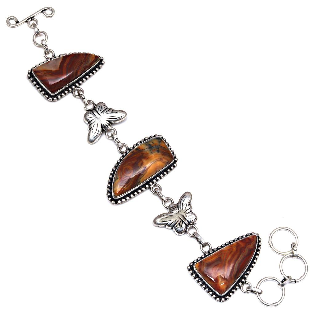 Lace Crazy Silver  Agate Bracelet Gemstone Sterling Handmade Cuff Adjustable