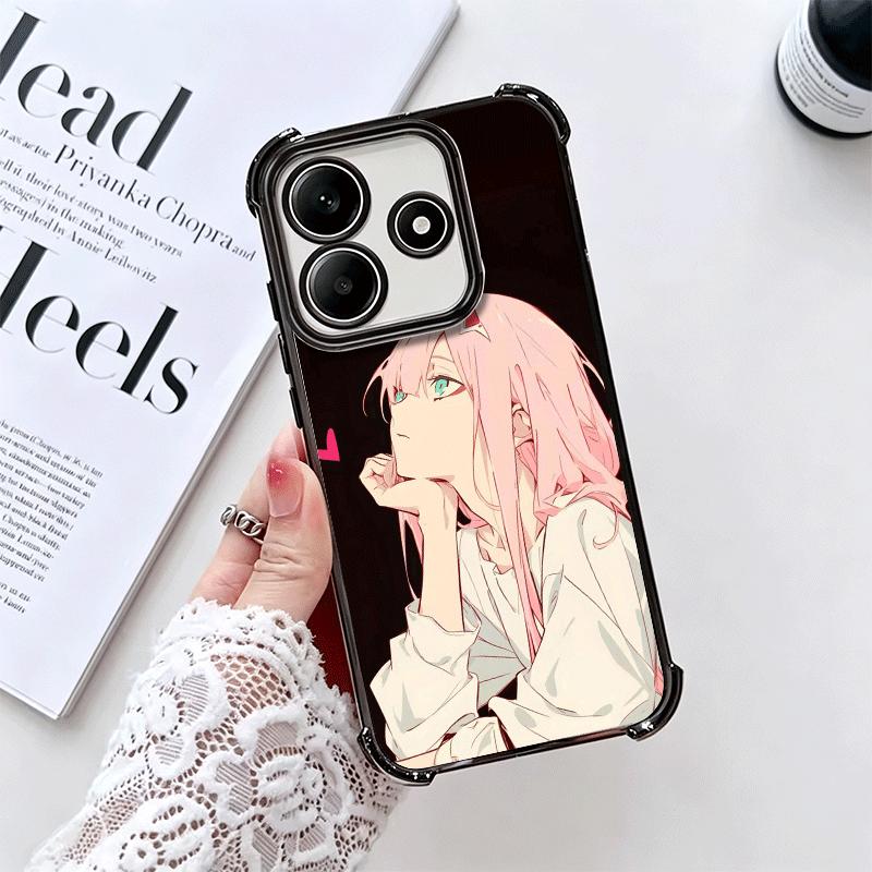 Zero Two 02 Kawaii Cute Plating Phone Case For Xiaomi Redmi Note 14 15 Pro Plus 13 12 11 11S 11T 10 9S 9 5G Anti-Fall Airabag Co