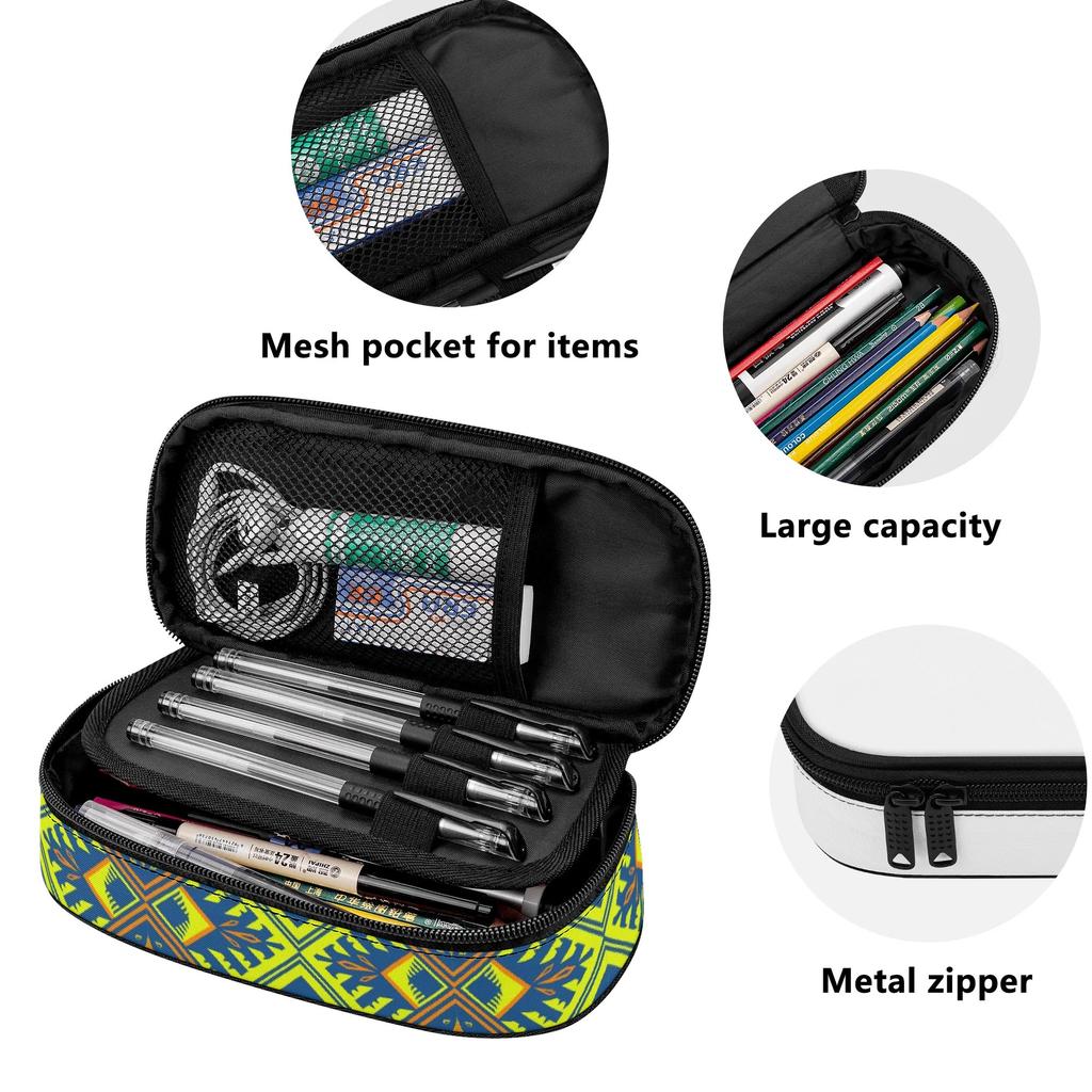 Pencil Pouch Printed Strong Polyester Fabric Easy Open Zipper with Mesh Pocket Removable Divider and Pen Slots for Students
