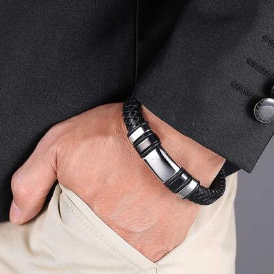 Moda Charm Örgülü Halat Siyah Deri Bilezik Erkek Bilezikler Takı Aksesuarları