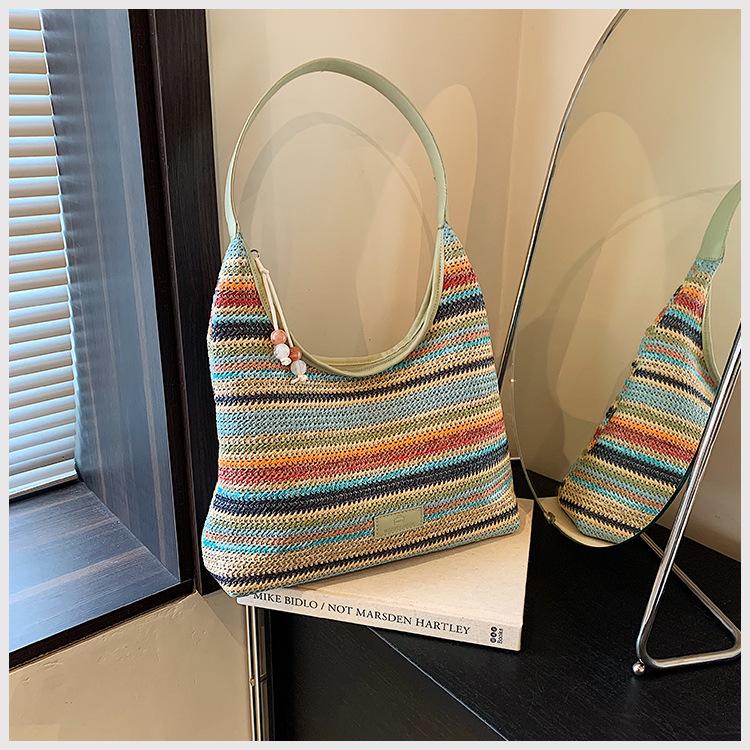Rainbow tote bag women's new seaside woven bag large capacity versatile underarm shoulder bag