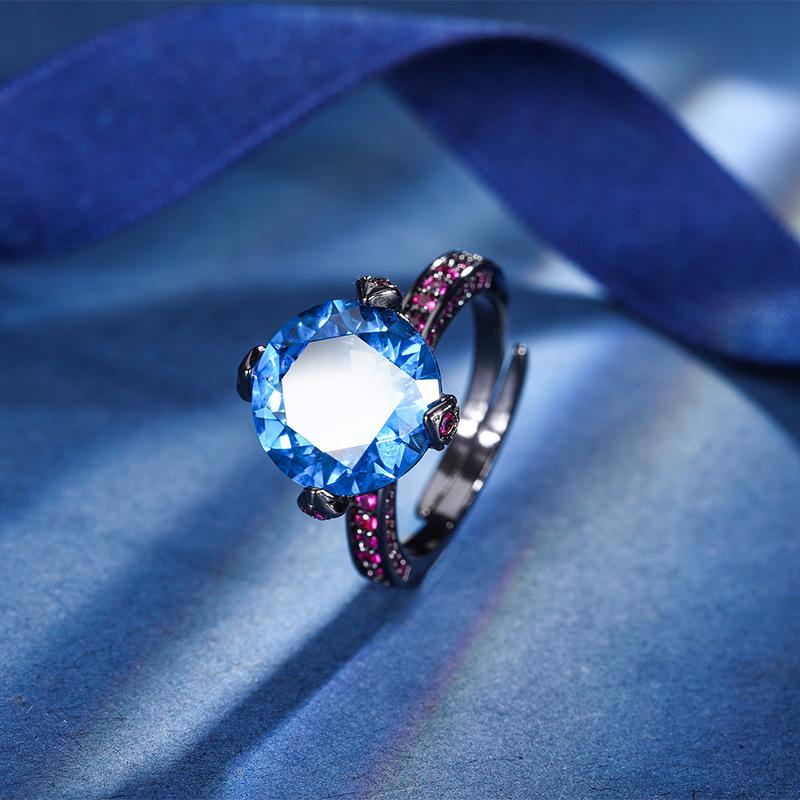 

Jewelry Copper Bottom Gold-Plated Simulation Corundum Round Black Gold Personalized Ring Female 12Mm