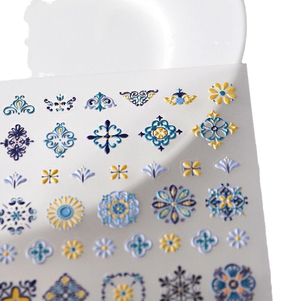 T New 5D Bohemian Ethnic Style Nail Art Sticker Relief Three-dimensional Painted Print Small Pattern Glue Nail