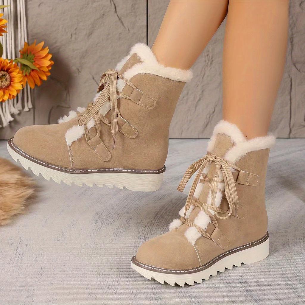 Women's Winter Boots with Thick Non-Slip Rubber Sole Pink Lace-Up High-Ankle Snow Boots