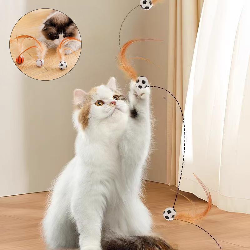1pcs Cat Interactive Ball Toys Bouncy Balls With Feathers For Indoor Cat Bouncing Ball Cat Training Toy Pet Supplies
