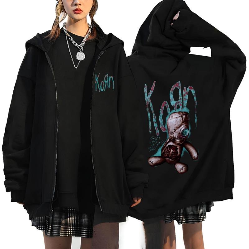 Korn Rock Band Letter Logo Zipper Hoodie Men's Metal Gothic Vintage Oversized Zip Up Hoodies Streetwear Punk Sweat Shirts Jacket