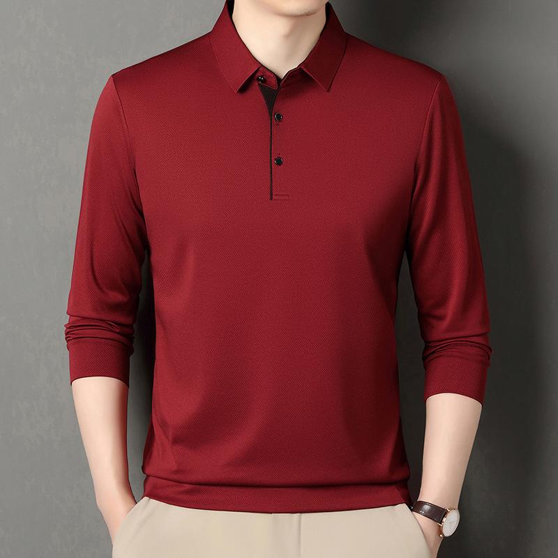 Spring Men's Long Sleeve Polo Shirt Solid Color Turn-down Collar Fashion Business Casual Male Pullover Golf Shirt Tee Tops