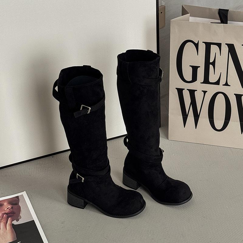 

Ретро универсальные повседневные ботильоны для наслаивания, ковбойские ботинки в западном стиле, летняя мода, высокие голенища, два способа носки, замшевые женские ботинки на толстом каблуке 35