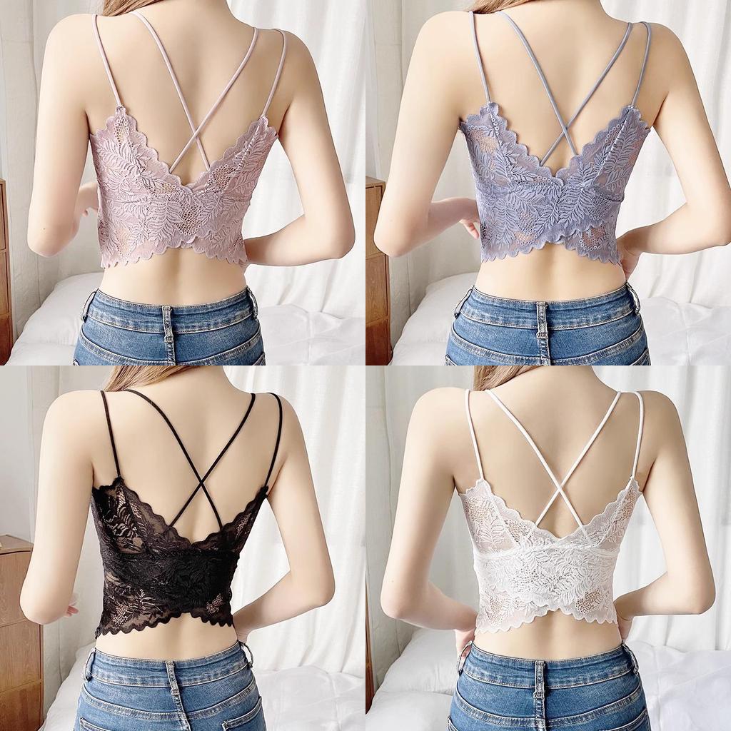 Damen Spitze Rückenfrei Überkreuz Camisole Mit Gepolstertem Halt Für Frühjahrsmode